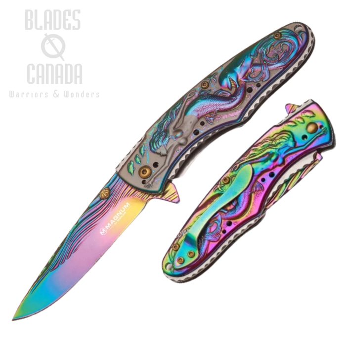 Boker Magnum Yara Flipper Folding Knife, Assisted Opening, Rainbow Handle, 01SC069