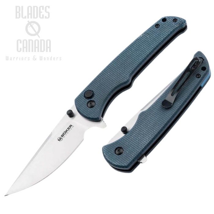 Boker Magnum Bluejay Flipper Button lock Knife, 440A, Micarta Blue, 01SC722