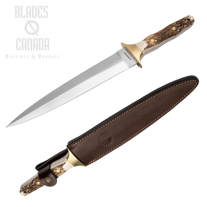 Boker Arbolito Colmillo Stag Fixed Knife, ACX 390, Stag Handle, Leather Sheath, 02BA918HH