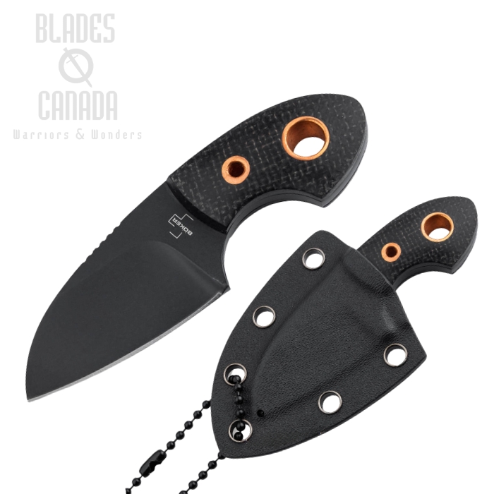 Boker Plus Gnome Fixed Blade Knife, D2 Black, Micarta Black, Copper Studs, Kydex Sheath, 02BO084