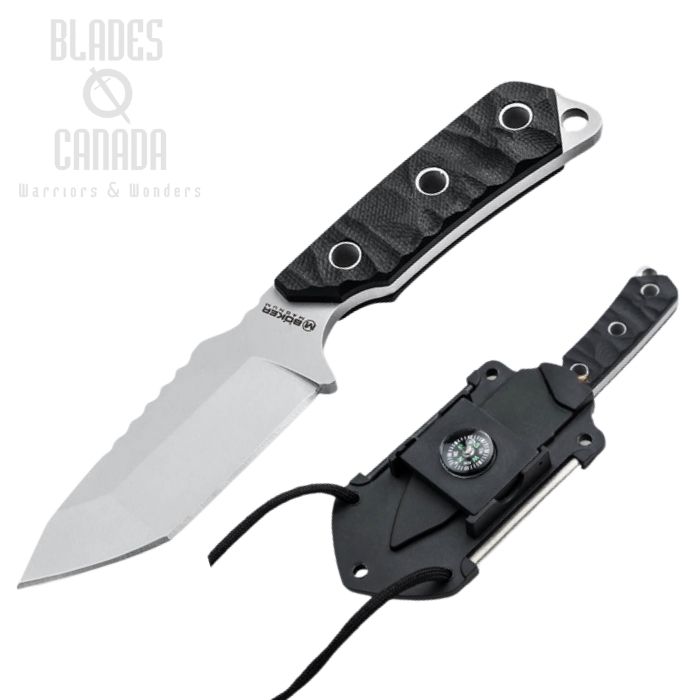 Boker Magnum Survival Neckup Fixed Blade Knife, G10 Black, Black Sheath, 02RY337