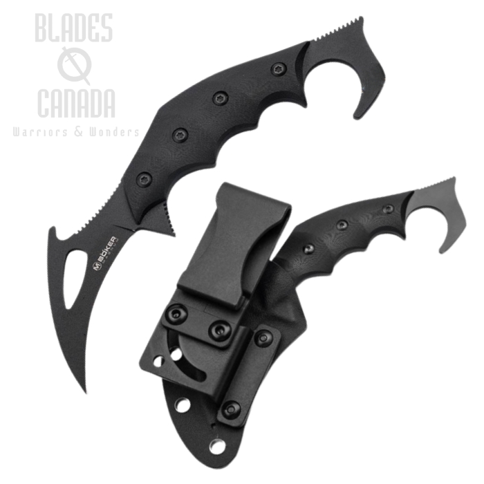 Boker Magnum Carnifex Fixed Blade Knife, 440A Black, G10 Black, Kydex Sheath, 02SC345