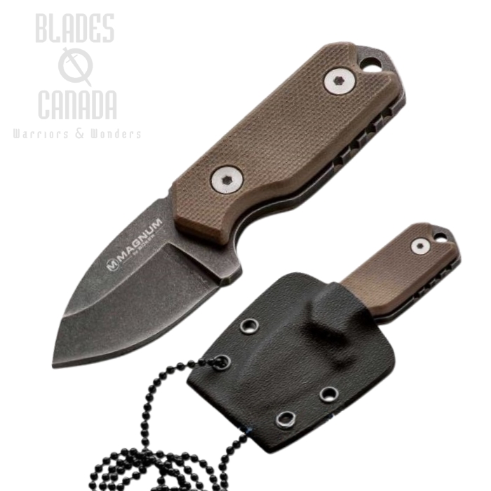 Boker Magnum Lil Friend Micro Neck Knife, 440, G10 Sand, Kydex Sheath, 02SC743