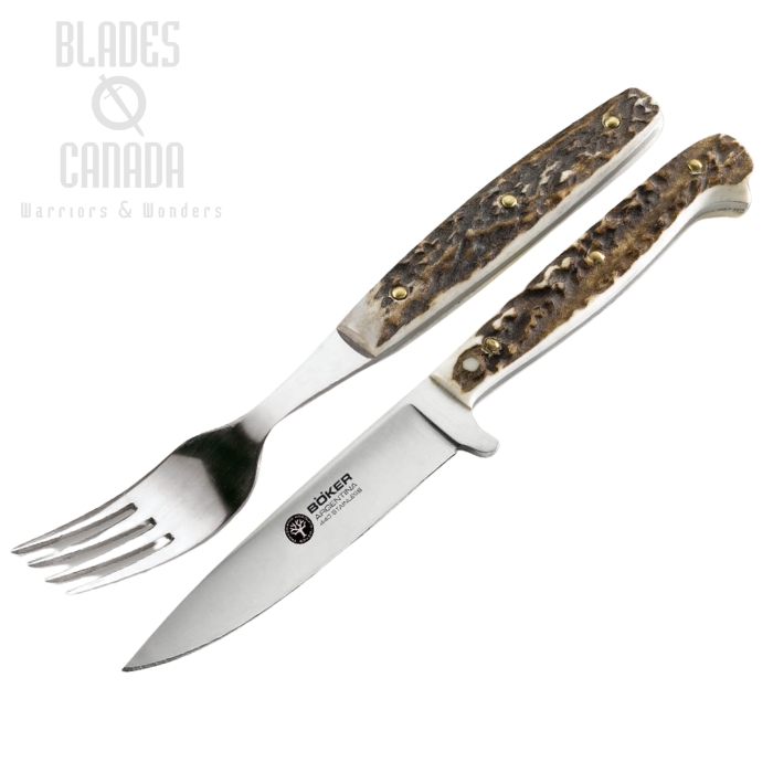 Boker Arbolito Knife & Fork Set, 440A, Stag Handle, 03BA501HH