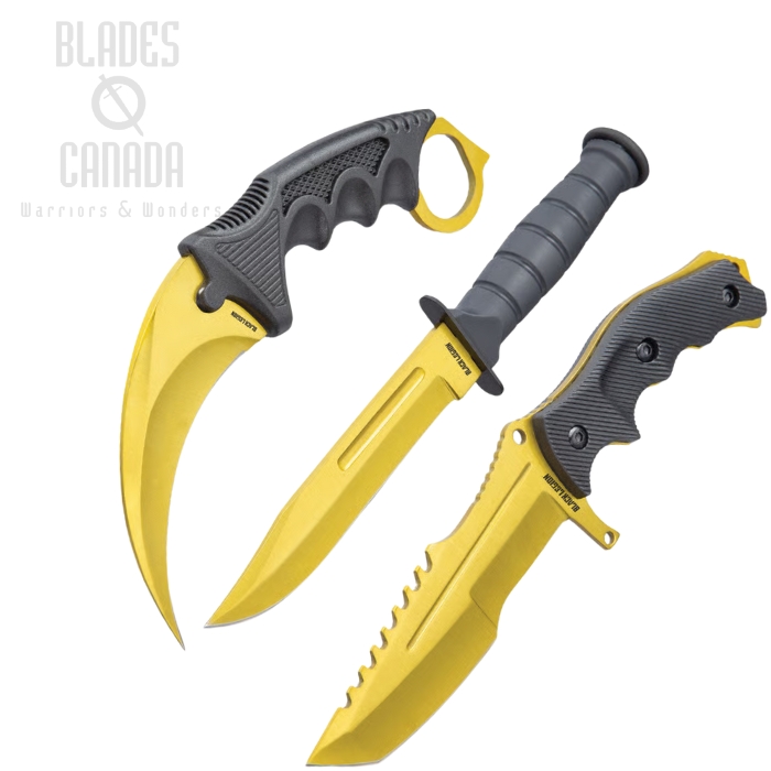 UC Black Legion Gold Karambit, Hunter Knife & Survival Knife Triple Set, BV573 UC Black Legion Gold Karambit, Hunter Knife & Survival Knife Triple Set, BV573
