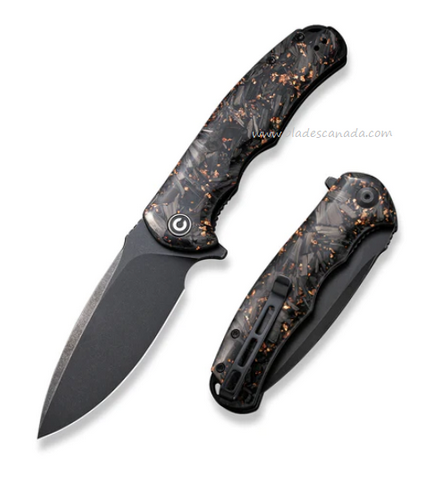 CIVIVI Praxis Flipper Folding Knife, Black SW, Carbon Fiber/Copper Shred, C803I