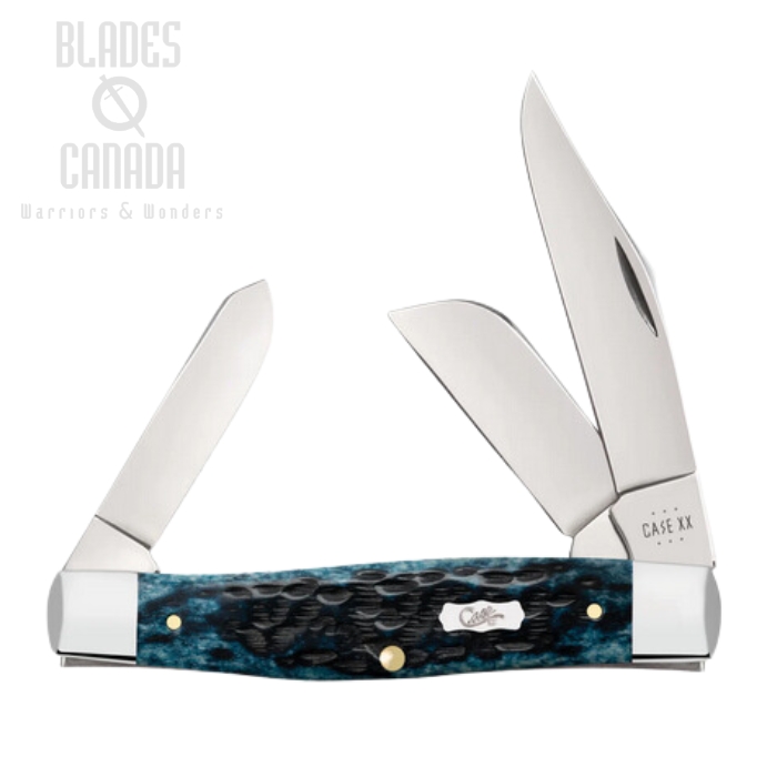 Case Large Stockman Slipjoint Folding Knife, Stainless, Jig Bone Worn Peach Seed Mediterranean Blue, 51861