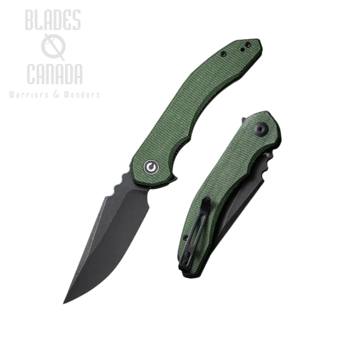 CIVIVI Bluetick Flipper Folding Knife, 14C28N Black, Micarta Green, C23050-3