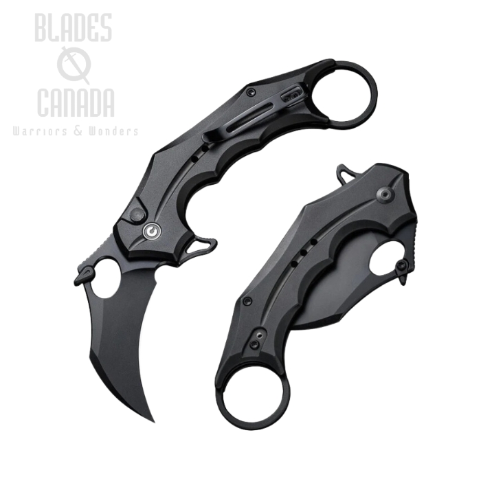 CIVIVI Incisor II Flipper Button Lock Karambit Knife, Nitro-V Black, Aluminum Black, C16016B-1