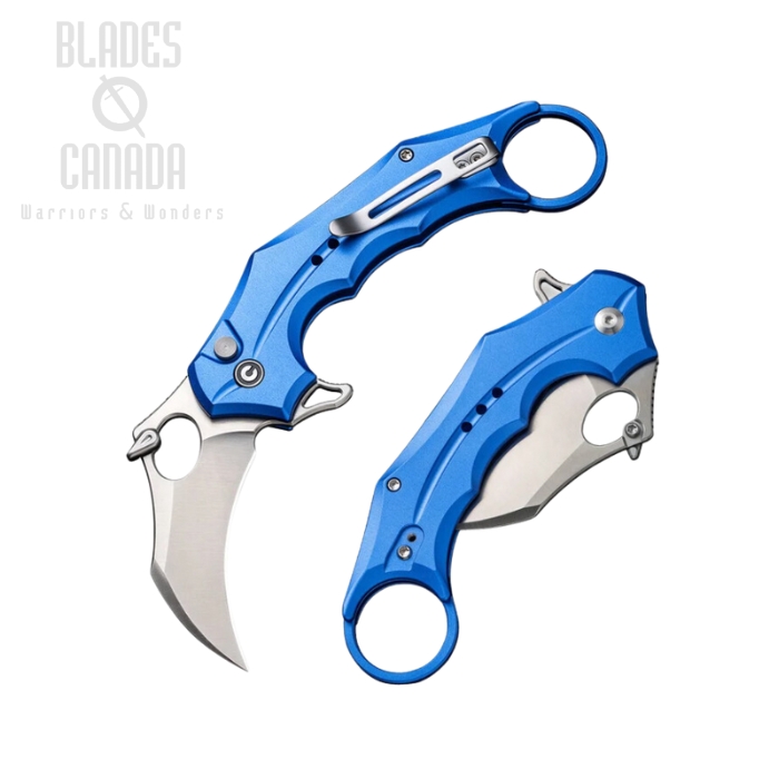 CIVIVI Incisor II Flipper Button Lock Karambit Knife, Nitro-V Satin, Aluminum Blue, C16016B-2