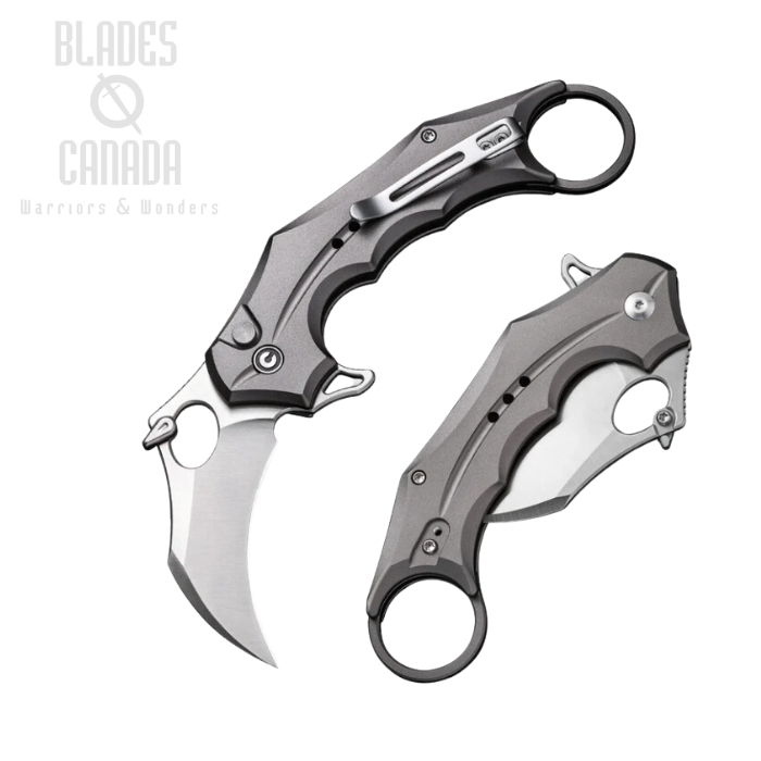 CIVIVI Incisor II Flipper Button Lock Karambit Knife, Nitro-V Satin, Aluminum Grey, C16016B-3