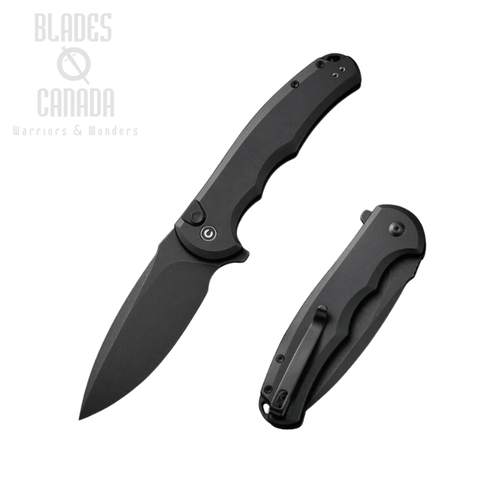 CIVIVI Praxis Flipper Button Lock Knife, Nitro-V Black, Aluminum Black, 18026E-1