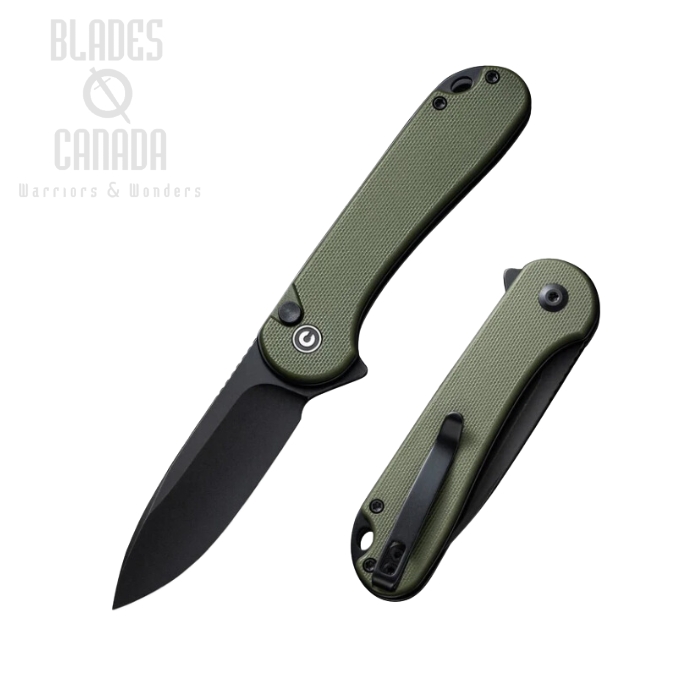 CIVIVI Button Lock Elementum II Flipper Folding Knife, Nitro-V Black SW, G10 OD Green, C18062P-3