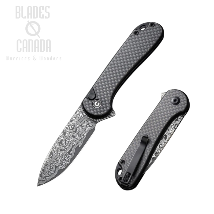 CIVIVI Elementum II Flipper Button Lock Folding Knife, Damascus, G10/Carbon Fiber, C18062PB-DS1