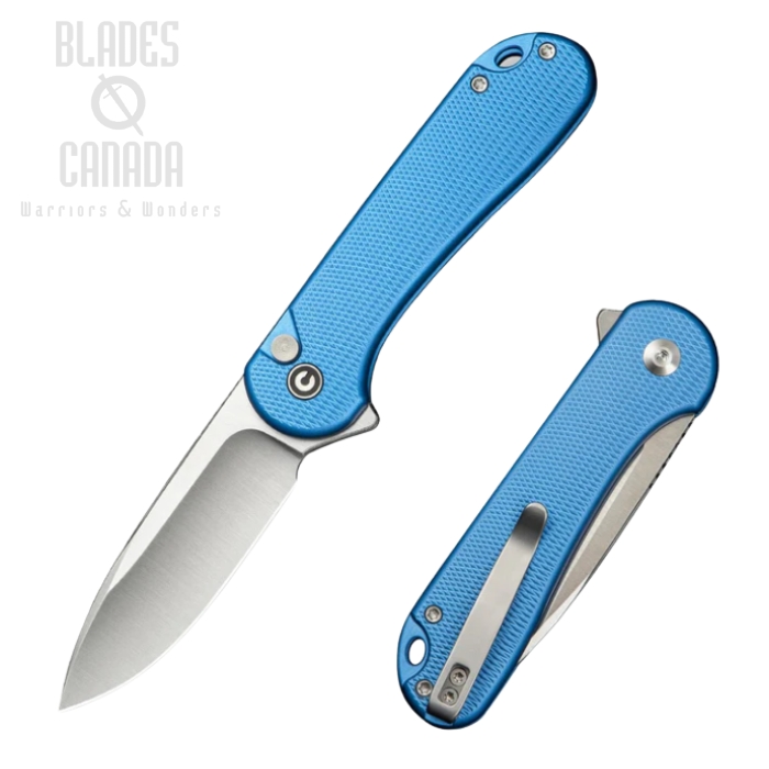 CIVIVI Button Lock Elementum II Flipper Folding Knife, Nitro-V, Aluminum Blue, C18062PD-2