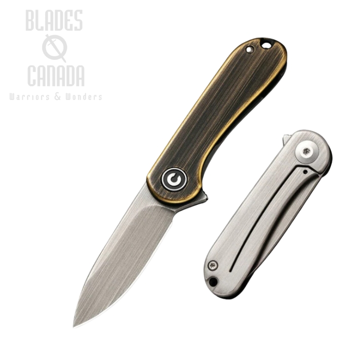 CIVIVI Mini Elementum Flipper Framelock Knife, 14C28N, Brass/Stainless, 18062Q-1