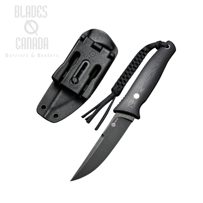 CIVIVI Tamashii Fixed Blade Knhife, D2 Black, G10 Black, Kydex Sheath, 19046-3