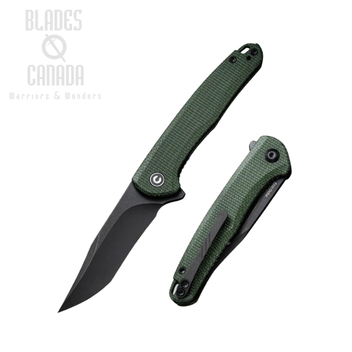 CIVIVI Mini Sandbar Flipper Folding Knife, Nitro-V Black, Micarta Green, C20011-3