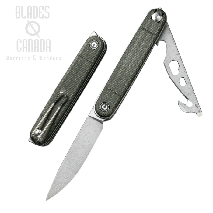 CIVIVI Crit Flipper Folding Multi-Tool Knife, Nitro-V SW, Micarta Green, 20014F-3