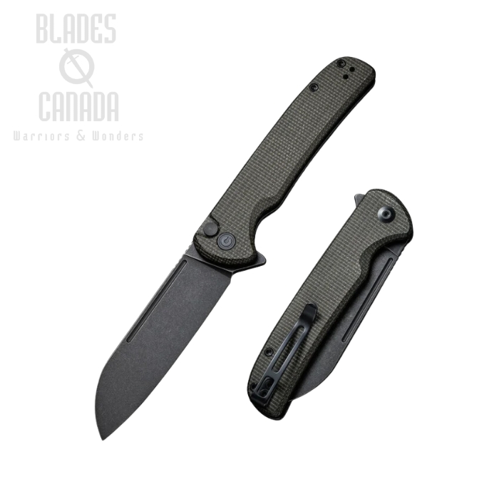 CIVIVI Chevalier Flipper Folding Button Lock Knife, 14C28N Black SW, Micarta Green, 20022-2