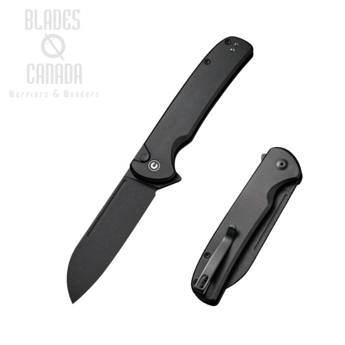 CIVIVI Chevalier II Flipper Button Lock Knife, 14C28N Black, Aluminum Black, C20022B-1