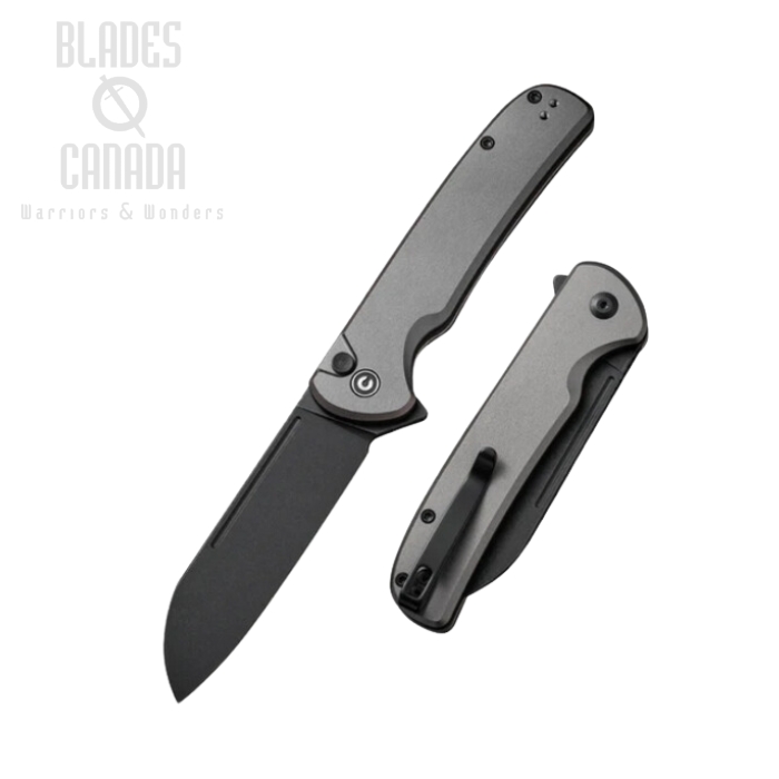 CIVIVI Knife Chevalier II Flipper Button Lock Knife, 14C28N Black, Aluminum Grey/Black, C20022B-3