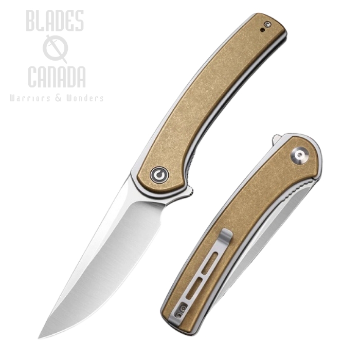 CIVIVI Asticus Flipper Folding Knife, D2, Brass Handle, 2002E