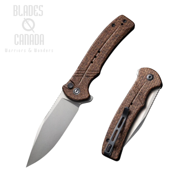 CIVIVI Cogent Flipper Folding Button Lock Knife, 14C28N Sandvik, Micarta Brown, 20038D-6