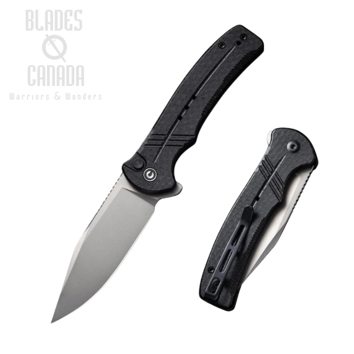 CIVIVI Cogent Flipper Folding Button Lock Knife, 14C28N Sandvik, Micarta Black, 20038D-7