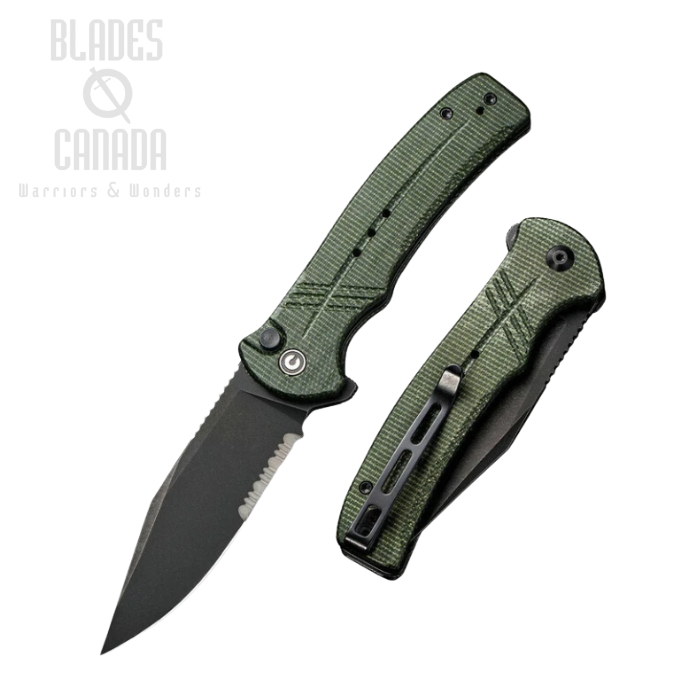 CIVIVI Cogent Flipper Folding Knife, 14C28N Sandvik, Micarta Green, 20038E-4