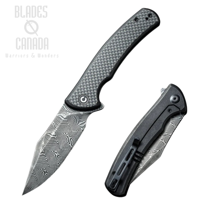 CIVIVI Sinisys Flipper Framelock Knife, Damascus, Carbon Fiber/G10, 20039-DS1