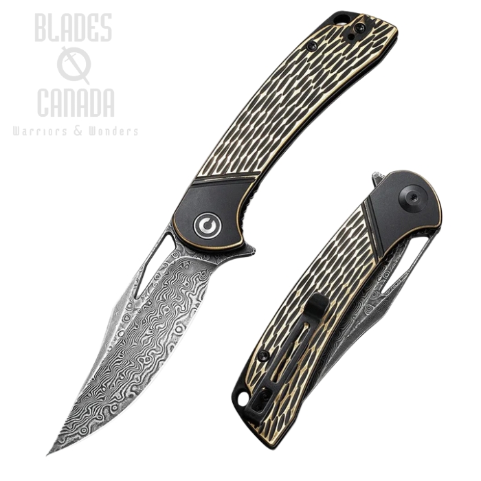 CIVIVI Dogma Flipper Folding Knife, Damascus, Brass Black, 2005DS-1