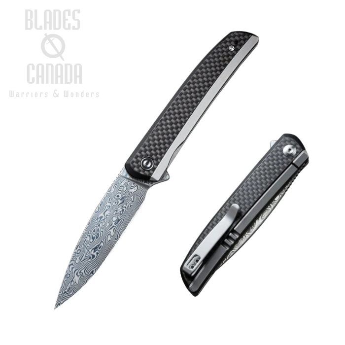 CIVIVI Savant Flipper Framelock Knife, Damascus, Carbon Fiber, 20063B-DS1