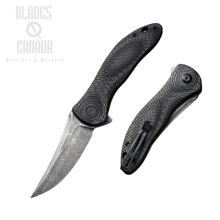 CIVIVI Synergy3 Flipper Folding Knife, Damascus Trailing Point, G10/Carbon Fiber, 20075A-DS1