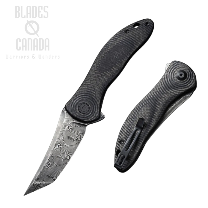 CIVIVI Synergy3 Flipper Folding Knife, Damascus Tanto, G10/Carbon Fiber, 20075B-DS1