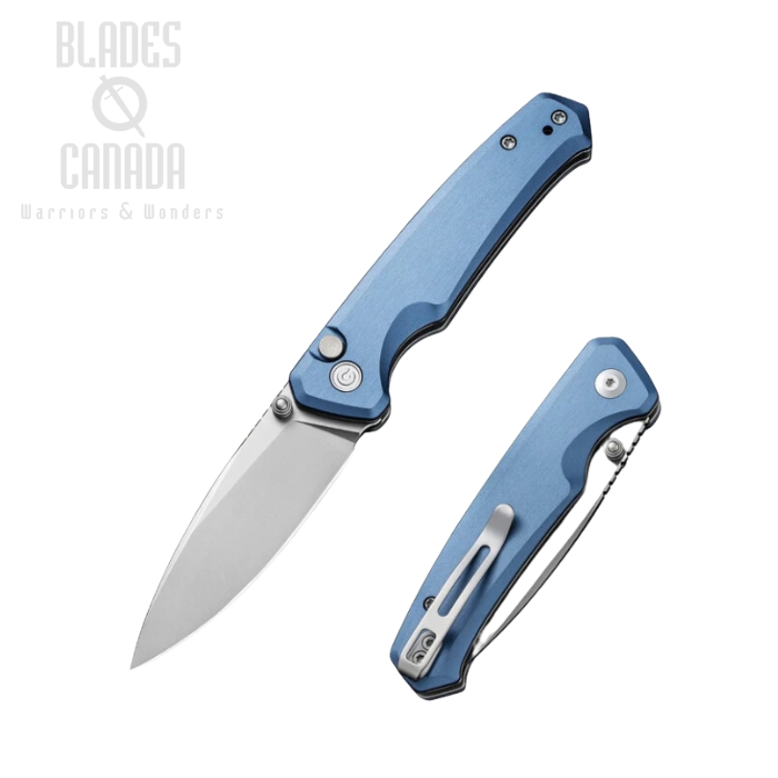 CIVIVI Altus Button Lock Folding Knife, Nitro-V SW, Aluminum Blue, C20076-6