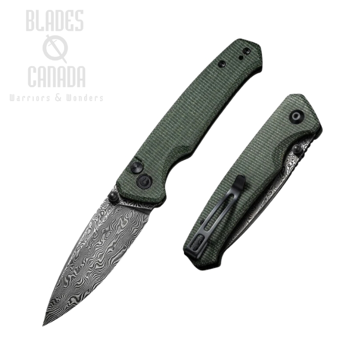 CIVIVI Altus Folding Button Lock Knife, Damascus Blade, Micarta Green, 20076-DS1