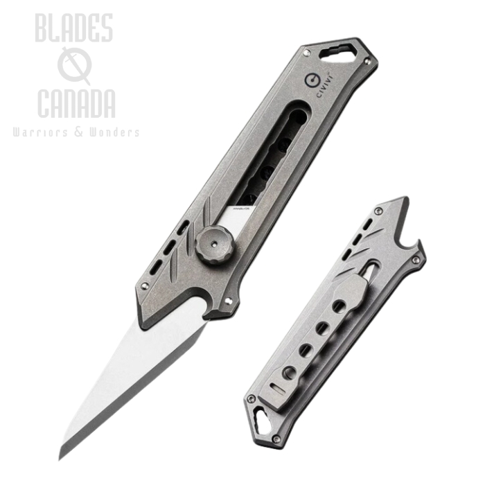 CIVIVI Mandate Utility Knife, Titanium Grey, 2 extra CrMoV & 1 Damascus Blade, 2007C