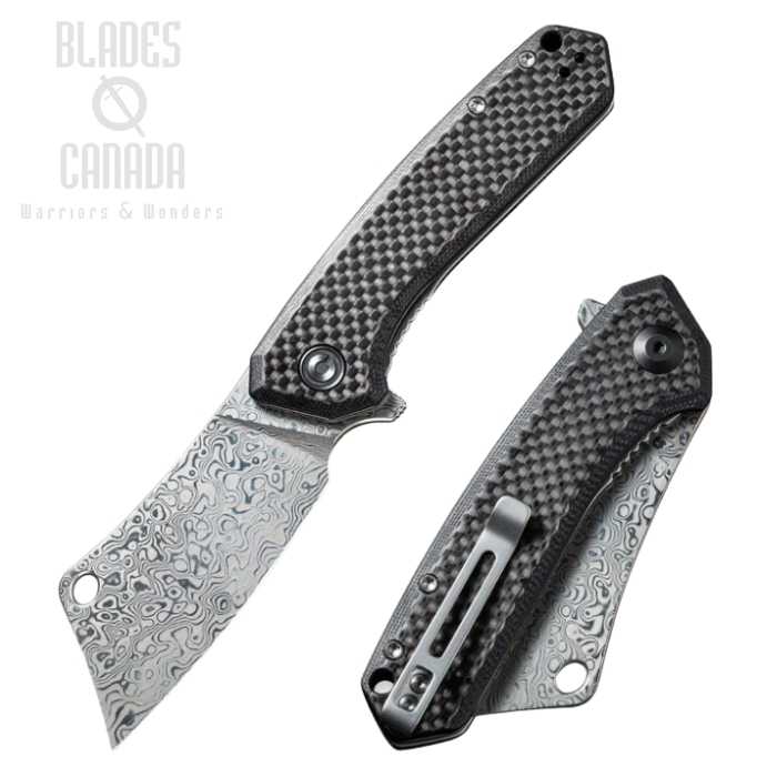 CIVIVI Mini Mastadon Flipper Folding Knife, Damascus, G10 Black/CF, 2011DS-1