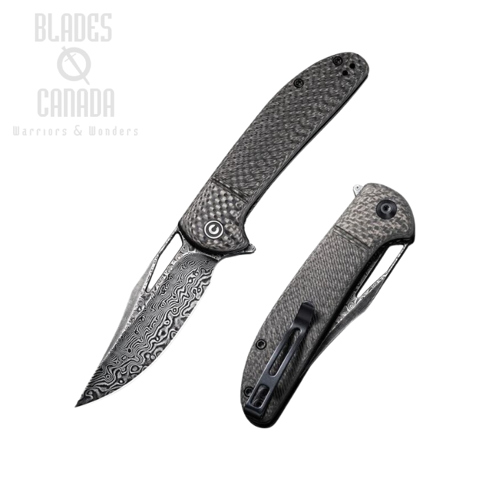 CIVIVI Ortis Flipper Folding Knife, Damascus, G10 Black/CF, 2013DS-1