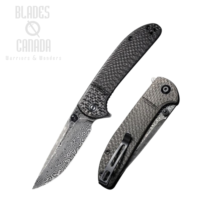 CIVIVI Badlands Vagabond Flipper Folding Knife, Damascus, Carbon Fiber, 2019DS-1