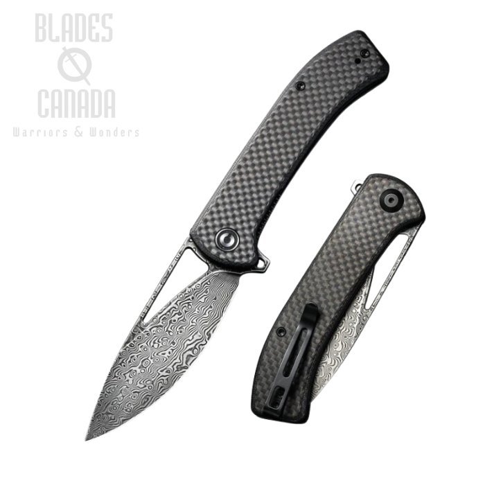 CIVIVI Riffle Flipper Folding Knife, Damascus, G10 Black/CF, 2024DS-1