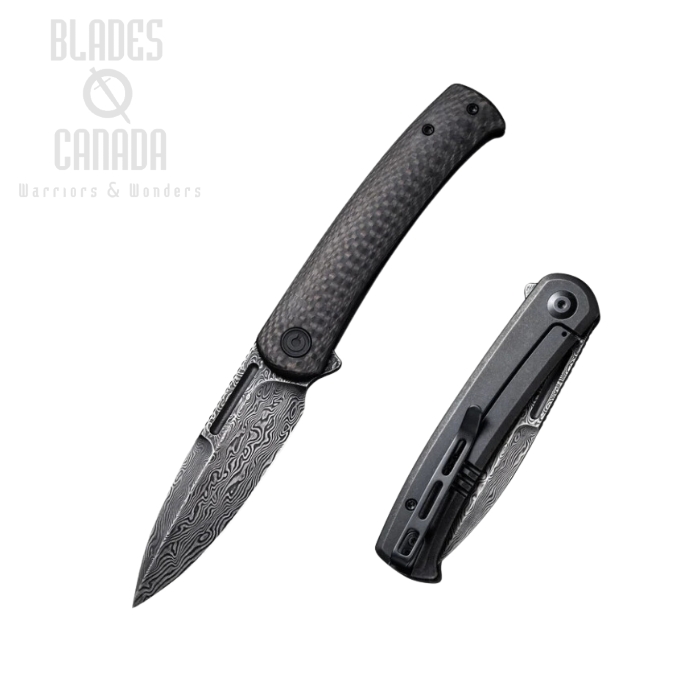 CIVIVI Cetos Flipper Framelock Knife, Damascus, Carbon Fiber/Black Steel, C21025B-DS1