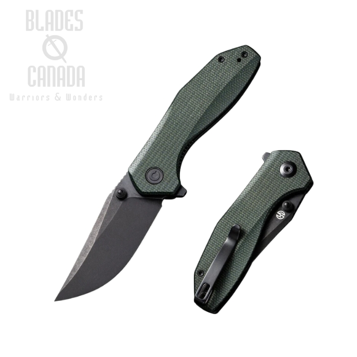 CIVIVI ODD 22 Flipper Folding Knife, 14C28N Black SW, Micarta Green, C21032-2