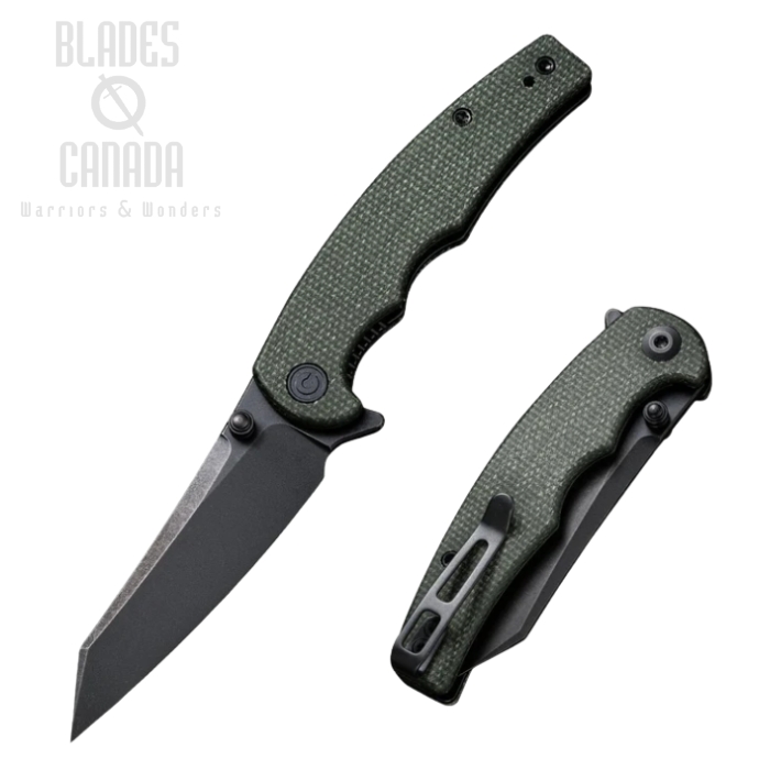 CIVIVI P87 Flipper Folding Knife, Nitro-V Black SW, Micarta Green, 21043-3