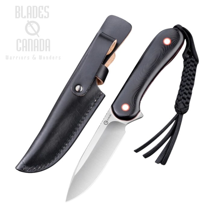 CIVIVI Elementum Fixed Blade Knife, G10 Black/Red, Leather Sheath, 2104A