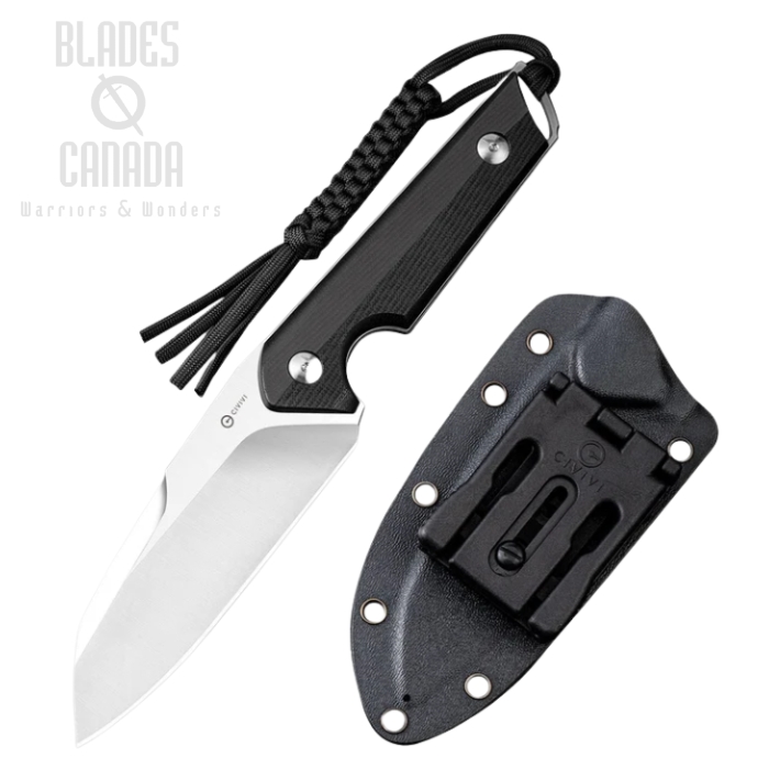 CIVIVI Kepler Fixed Blade Knife, G10 Black, Kydex Sheath, 2109C