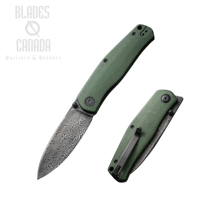 CIVIVI Sokoke Flipper Folding Knife, Damascus, Micarta Green, C22007-DS2