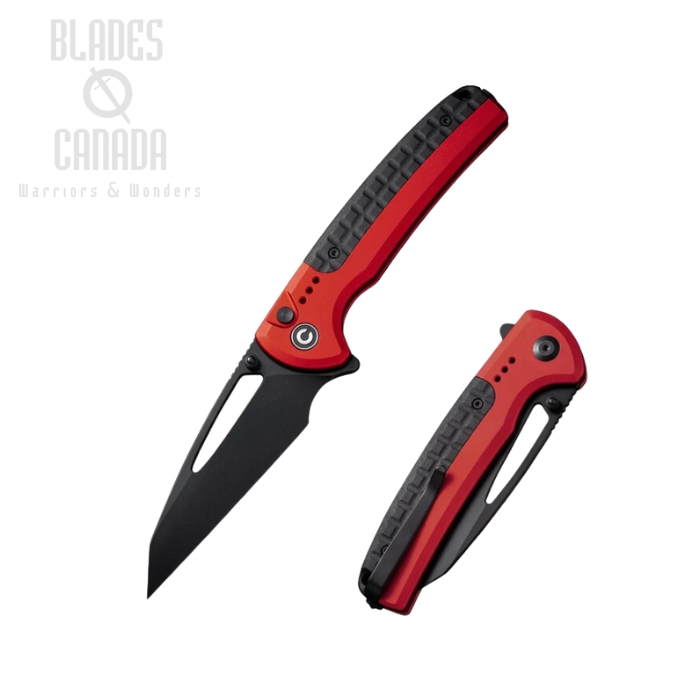 CIVIVI Sentinel Strike Flipper Button Lock Knife, K110 Black, Aluminum Red/FRN Black, C22025B-1