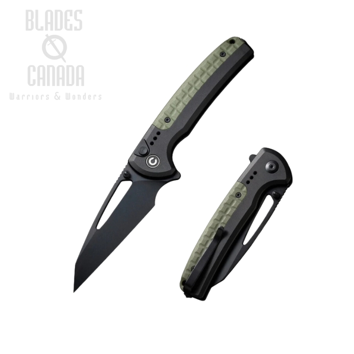 CIVIVI Sentinel Strike Flipper Button Lock Knife, K110 Black, Aluminum Black/FRN OD, C22025B-3